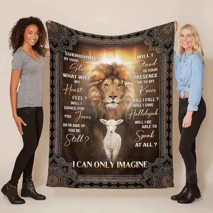 Blanket Gift For Family, Birthday Gift Beautiful The Lion & The Lamb I Can Only Imagine - Jesus Fleece Blanket
