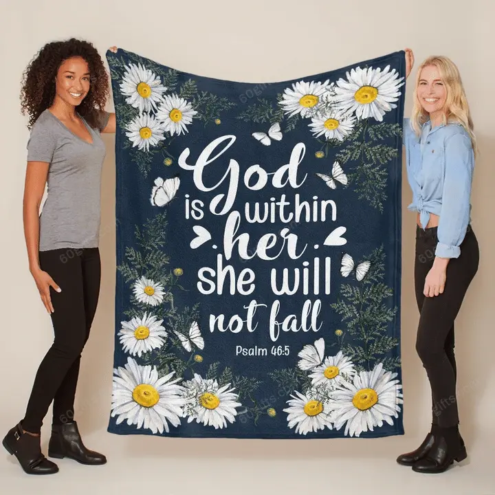 Blanket Gift For Family, Birthday Gift Beautiful Daisy God Is Within Her She Will Not Fall - Jesus Fleece Blanket