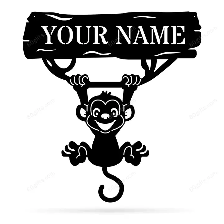 Best Customized Name Housewarming Gifts Monkey Cut Metal Monogram Sign - Personalized Wall Metal Art Home Decor