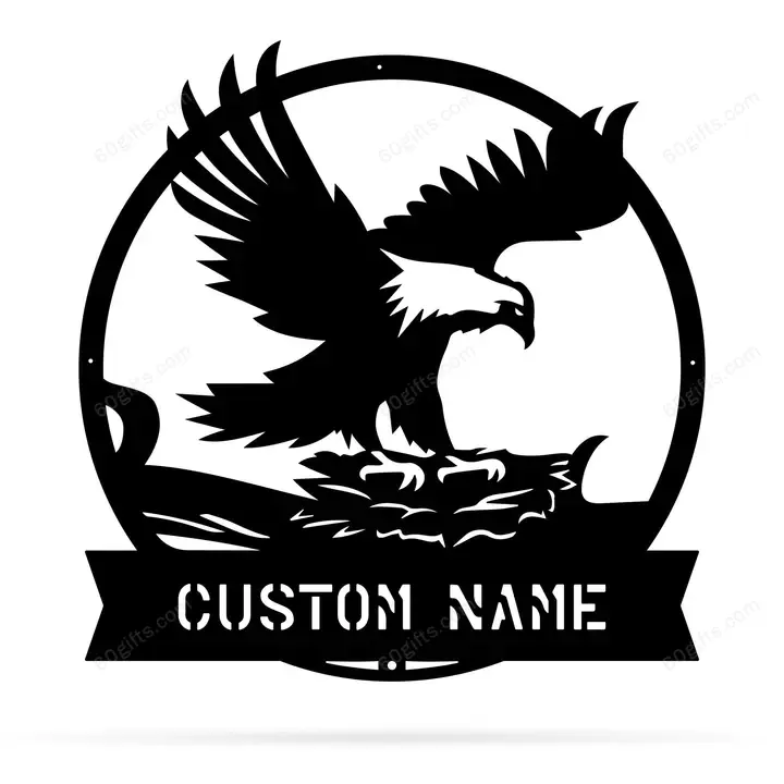Best Customized Name Housewarming Gifts Soaring Eagle Cut Metal Monogram Sign - Personalized Wall Metal Art Home Decor