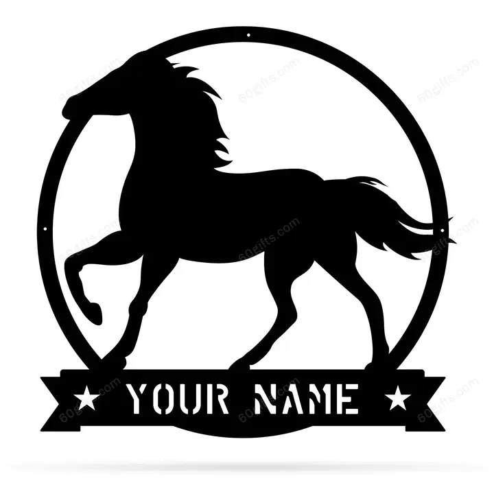 Best Customized Name Housewarming Gifts Stallion Horse Cut Metal Monogram Sign - Personalized Wall Metal Art Home Decor