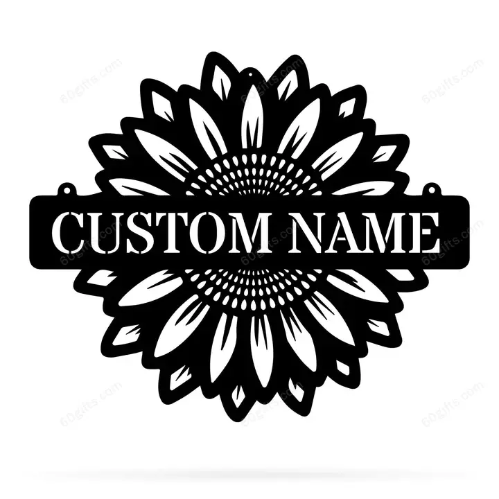 Best Customized Name Housewarming Gifts Sunflower Cut Metal Monogram Sign - Personalized Wall Metal Art Home Decor