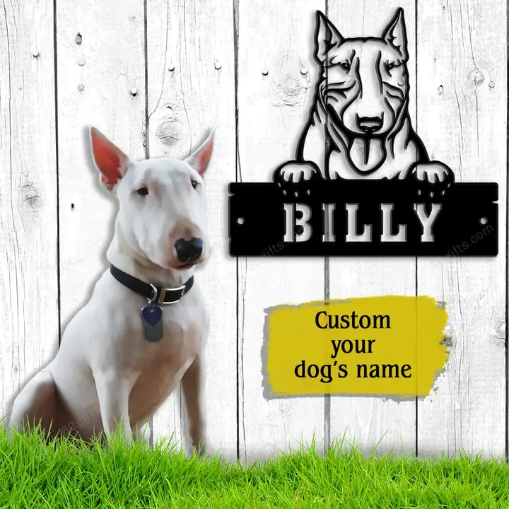 Best Customized Name Father's Day, Mother's Day Gifts Bull Terrier Dog Cut Metal Monogram Sign - Personalized Pets Wall Metal Art Home Decor