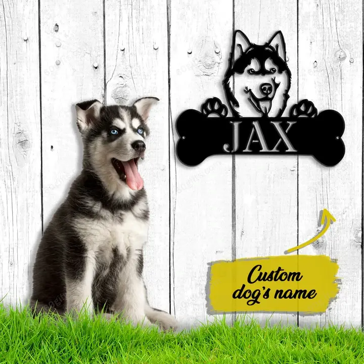 Best Customized Name Father's Day, Mother's Day Gifts Husky Dog Cut Metal Monogram Sign - Personalized Pets Wall Metal Art Home Decor