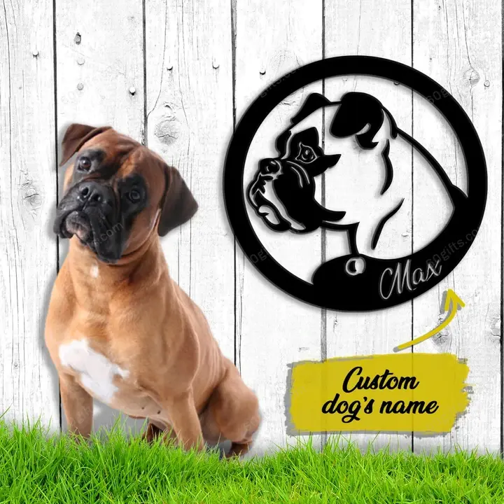 Best Customized Name Father's Day, Mother's Day Gifts Boxer Guard Dog Cut Metal Sign - Personalized Pet Wall Metal Art Home Decor