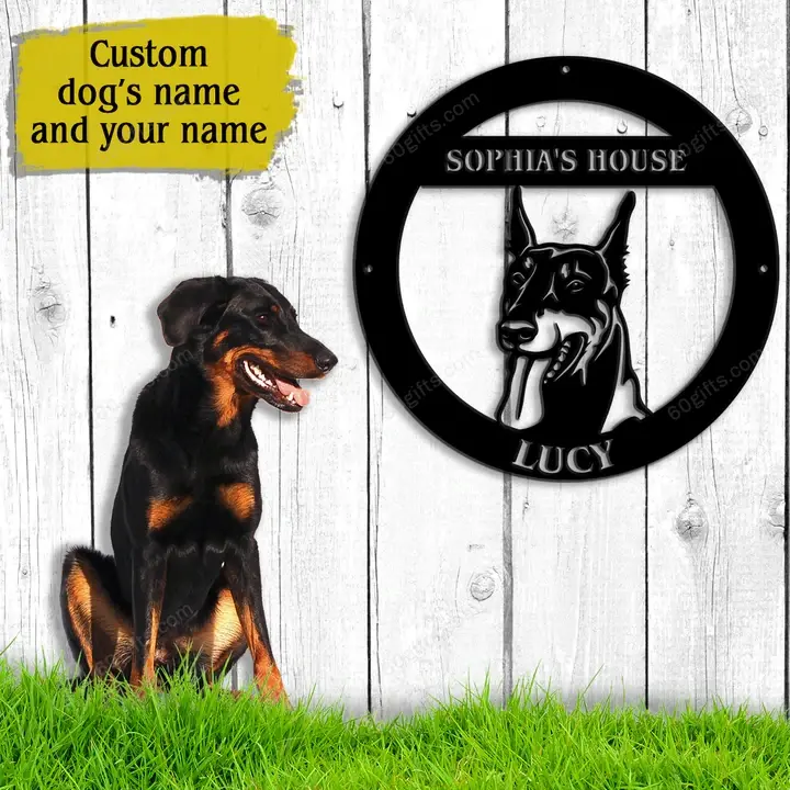 Best Customized Name Father's Day, Mother's Day Gifts Doberman Guard Dog Cut Metal Sign - Personalized Pets Wall Metal Art Home Decor
