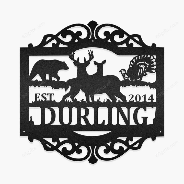Best Customized Name Housewarming, Birthday Gifts Elk Vs Moose Deer &Turkey Cut Metal Sign - Personalized Wall Metal Art Home Decor