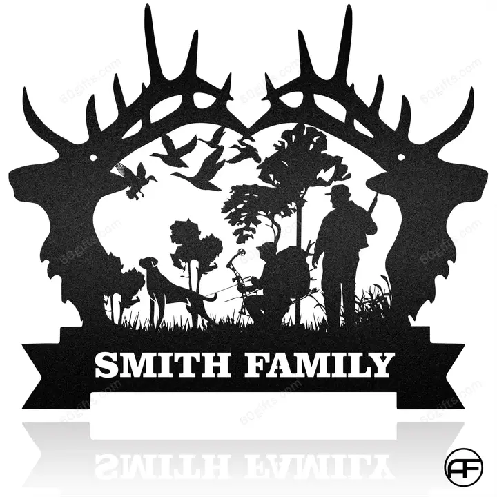 Best Customized Name Father's Day, Mother's Day Gifts Father & Son With Bow Hunting Cut Metal Sign - Personalized Wall Metal Art Home Decor