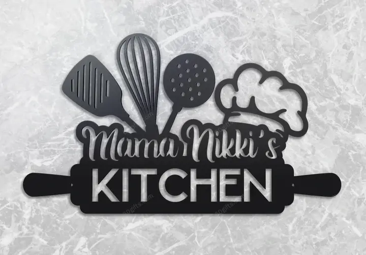 Best Customized Name Mother's Day, Father's Day Gifts Mama Kitchen Cooking Cut Metal Sign - Personalized Wall Metal Art Home Decor