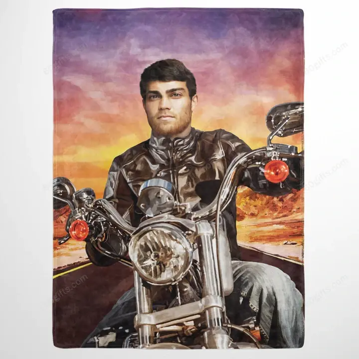 Customized Photo Blanket Gift For Father's Day, Mother's Day, Birthday Gift The Biker - Personalized Fleece Blanket