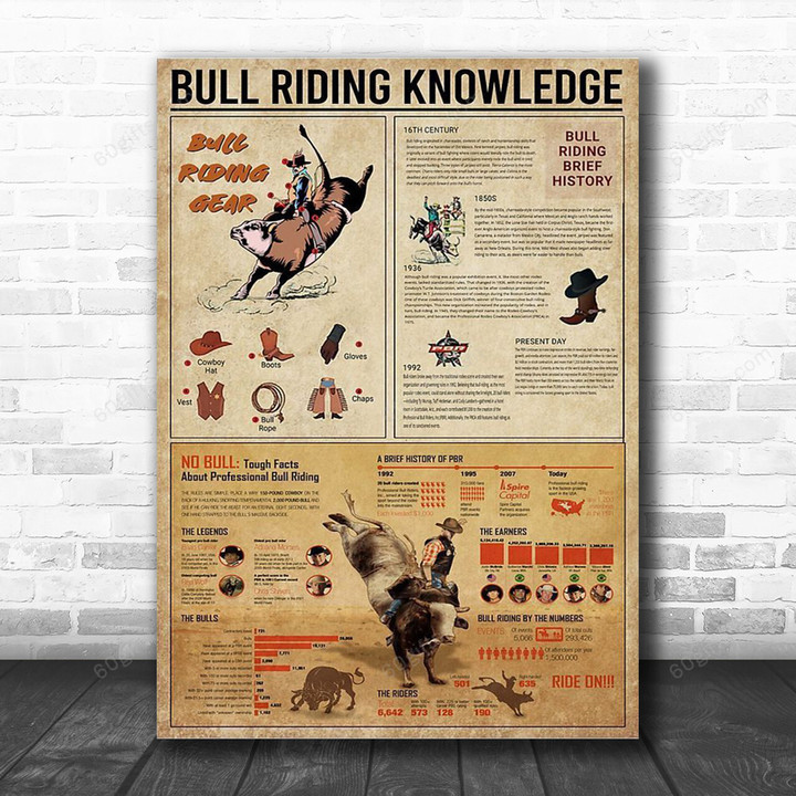 Inspirational & Motivational Wall Art Father's Day, Birthday Gift Bull Riding Knowledge Vintage - Canvas Print Home Decor
