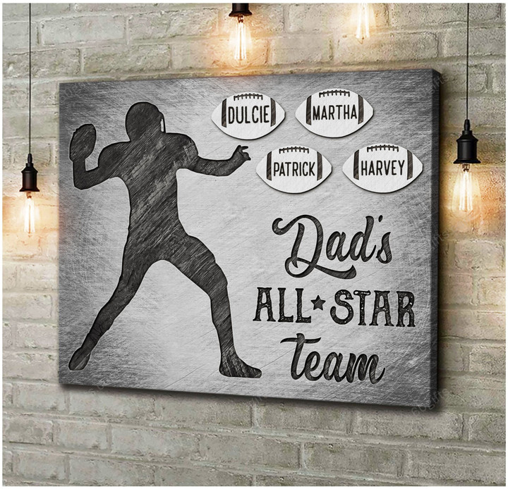 Customized Name Happy Father's Day, Birthday Gift Football Dad - Personalized Canvas Print Home Decor