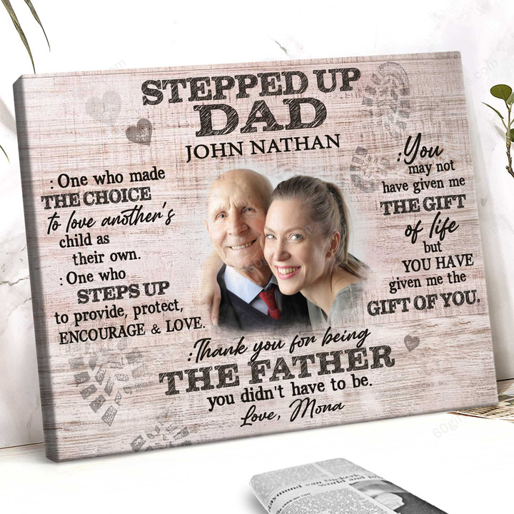 Customized Photo & Name Happy Father's Day, Birthday Gift, Unique Meaningful Gift Step Dad From StepDaughter, StepSon - Personalized Canvas Print Home Decor