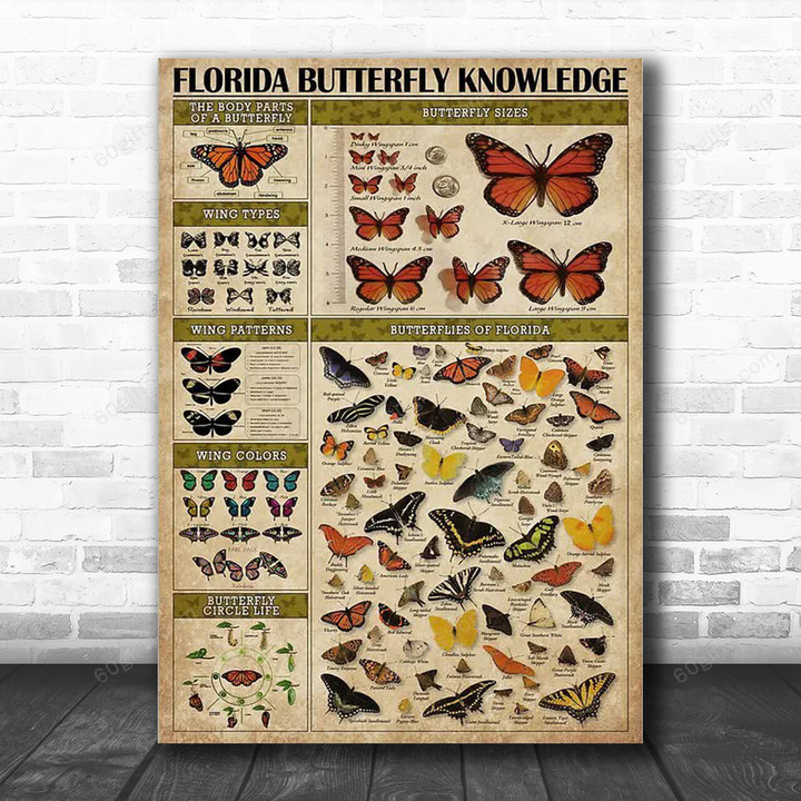 Inspirational & Motivational Wall Art Father's Day, Birthday Gift For Dad Florida Butterfly Knowledge Vintage - Canvas Print Home Decor