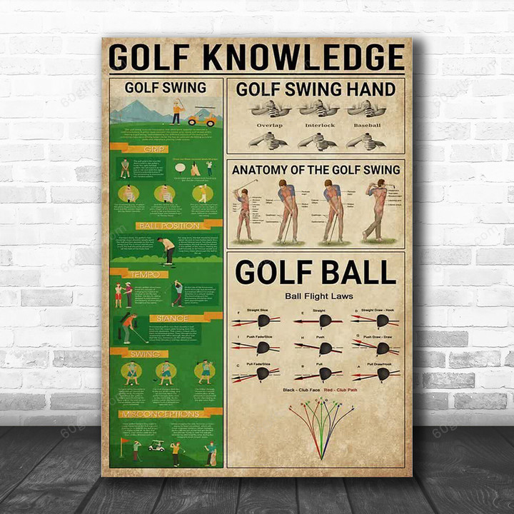 Inspirational & Motivational Wall Art Father's Day, Birthday Gift For Dad Golf Knowledge Vintage - Canvas Print Home Decor
