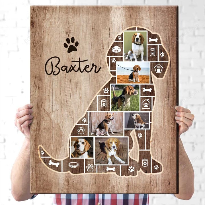 Happy Father's Day Customized Name & Photo Collage Pet Canvas Birthday Gift, Beagle Dog - Personalized Canvas Print Wall Art Home Decor
