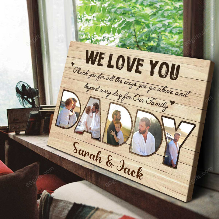 Happy Father's Day Customized Name & Photo Collage Canvas Print Birthday Gift, Family Gift Ideas - Personalized Wall Art Home Decor