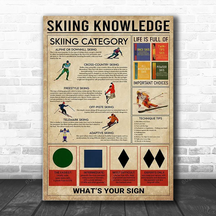 Inspirational & Motivational Wall Art Father's Day, Birthday Gift For Dad Skiing Knowledge Vintage - Canvas Print Home Decor