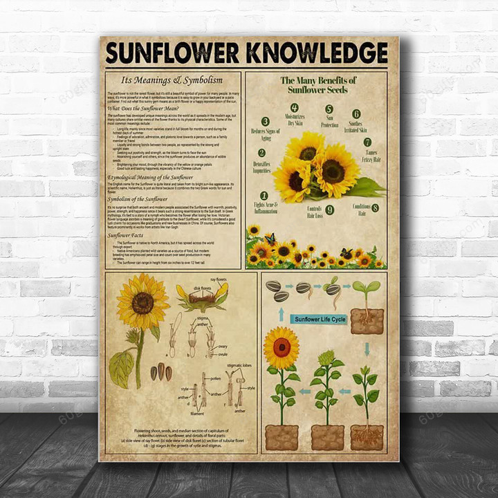 Inspirational & Motivational Wall Art Father's Day, Birthday Gift For Dad Sunflower Knowledge Vintage - Canvas Print Home Decor