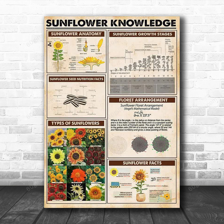 Inspirational & Motivational Wall Art Father's Day, Birthday Gift For Dad Sunflower Knowledge Vintage - Canvas Print Home Decor