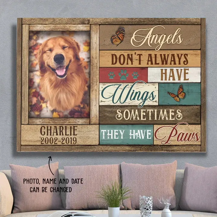 Customized Photo & Name Happy Father's Day, Birthday Gift, Unique Memorial Pet Gifts For Dog Lovers - Personalized Canvas Print Home Decor