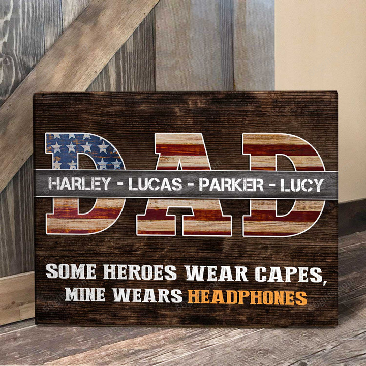 Customized Name Happy Father's Day, Mother's Day, Birthday Gift, Unique American Flag Wall Art Gifts For Dad - Personalized Canvas Print Home Decor