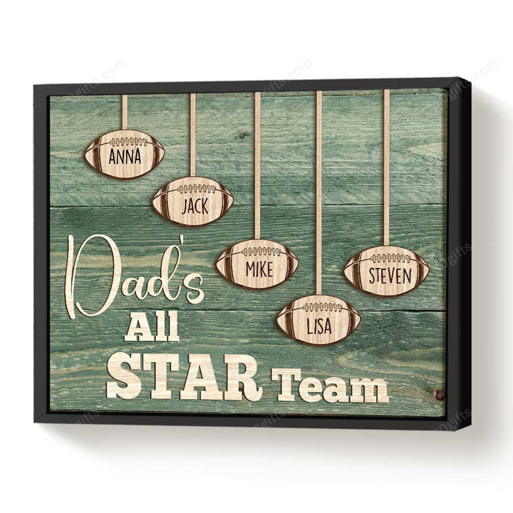 Customized Name Happy Father's Day, Birthday Gift, Unique Gift For Football Dad Sign From Kids - Personalized Canvas Print Home Decor