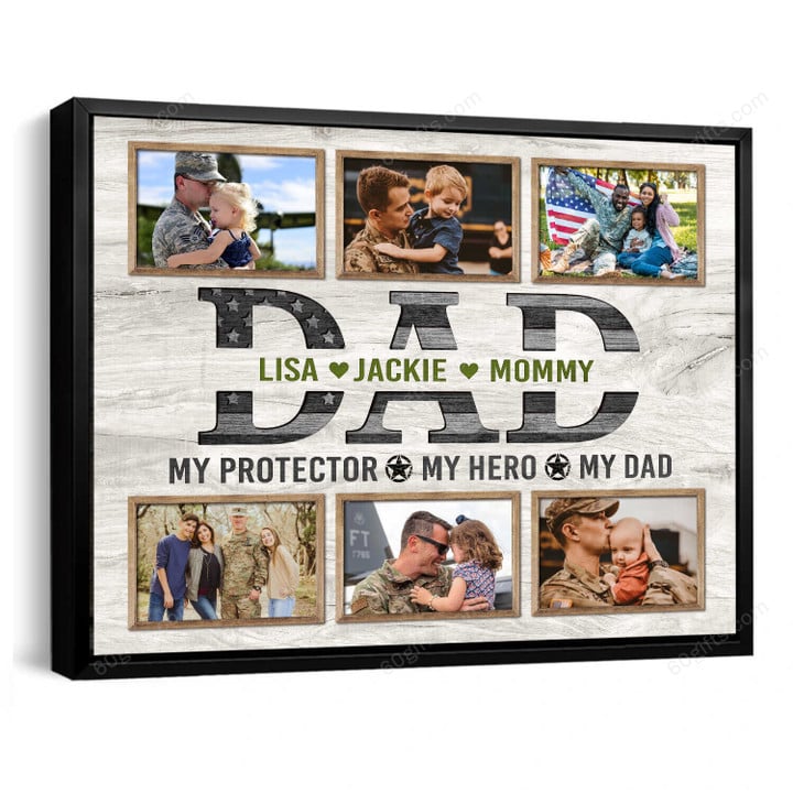Customized Name & Collage Photo Happy Father's Day 2022, Birthday Gift, Unique Gift For Military Dad - Personalized Canvas Print Home Decor