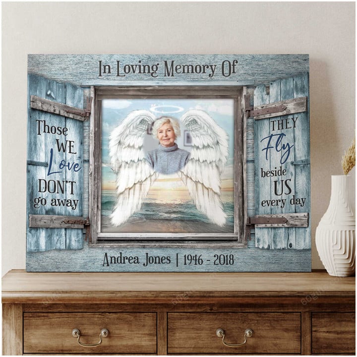 Customized Name & Photo Memorial Angel Wings Art Sympathy Remembrance Gift - Personalized Canvas Print Home Decor