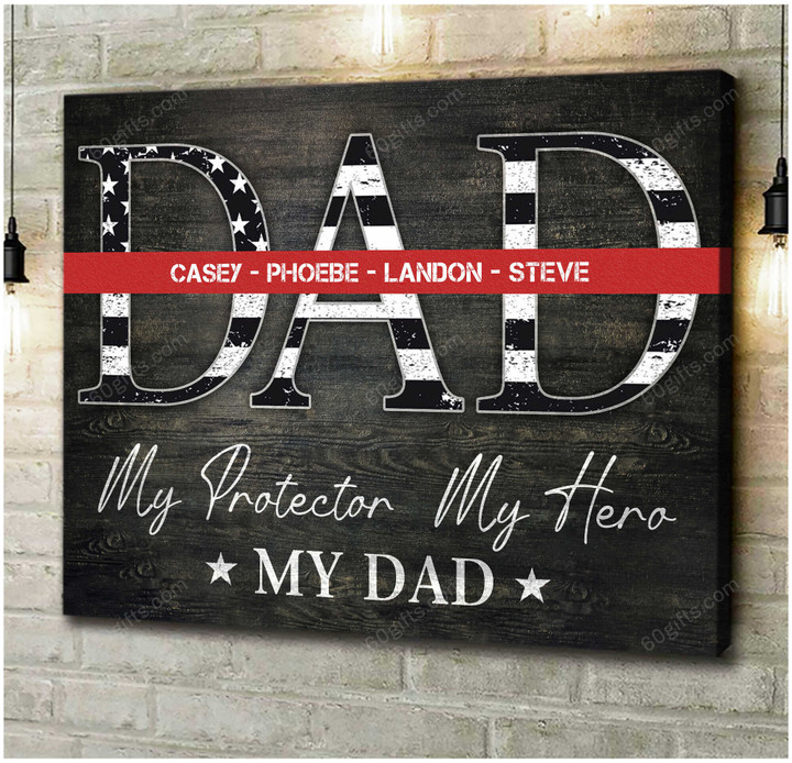 Customized Name Happy Father's Day 2022, Birthday Gift, Unique Gift For Firefighter Dad - Personalized Canvas Print Home Decor