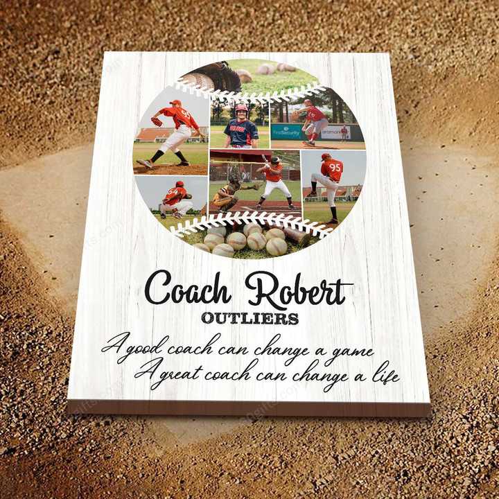Customized Name & Collage Photo Baseball Coach, Thank You Coach Appreciation Gift, Birthday Gift, Unique Gift For Coach - Personalized Canvas Print Home Decor