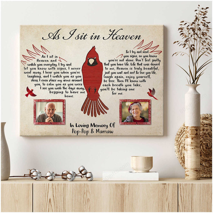 Customized Name & Photo Memorial Art Sympathy Gift For Loss Of Parent - Personalized Cardinal Canvas Print Home Decor