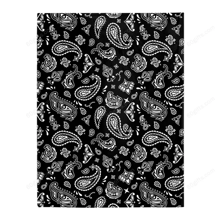 Happy Father's Day, Mother's Day, Birthday Gift 2022, Black Paisley Bandana Pattern Print Fleece Blanket