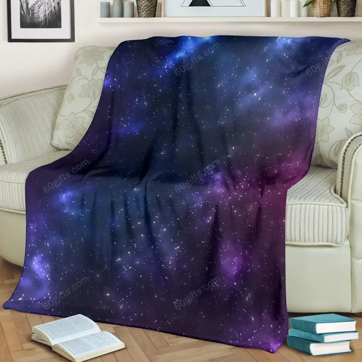 Happy Father's Day, Mother's Day, Birthday Gift 2022, Blue Purple Cosmic Galaxy Space Print Fleece Blanket