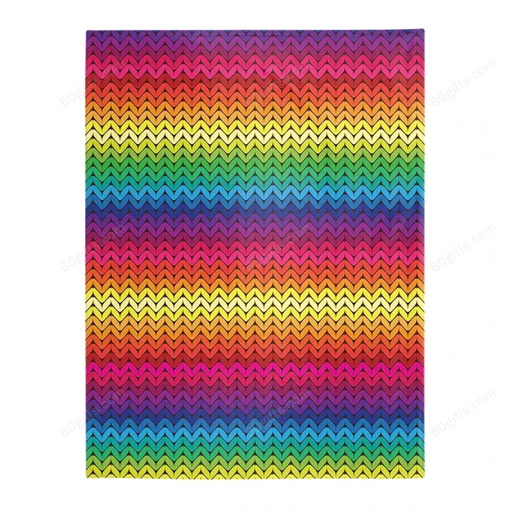 Happy Father's Day, Mother's Day, Birthday Gift 2022, Rainbow Knitted Mexican Pattern Print Fleece Blanket