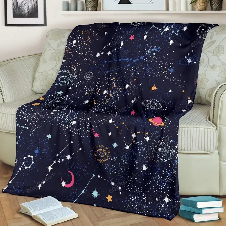 Happy Father's Day, Mother's Day, Birthday Gift 2022, Zodiac Star Signs Galaxy Space Print Fleece Blanket