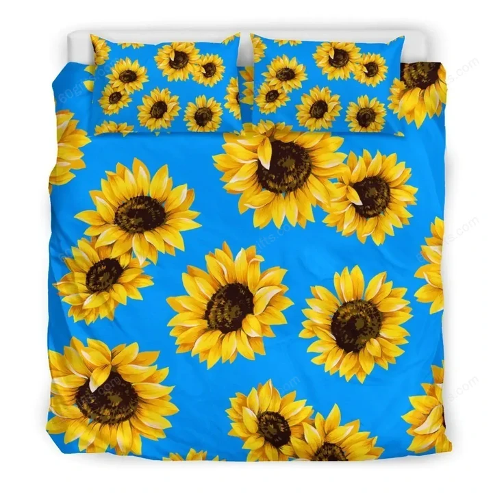 Blue Sunflower Pattern Print Bedding Set Best Birthday Gifts - Duvet Cover Bedding Set