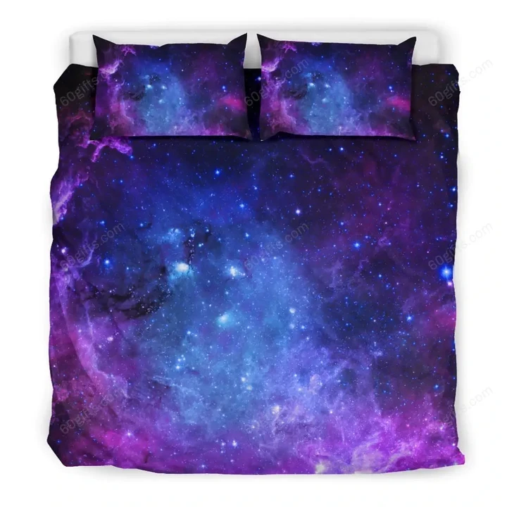 Purple Galaxy Space Blue Starfield Print Bedding Set Best Birthday Gifts - Duvet Cover Bedding Set