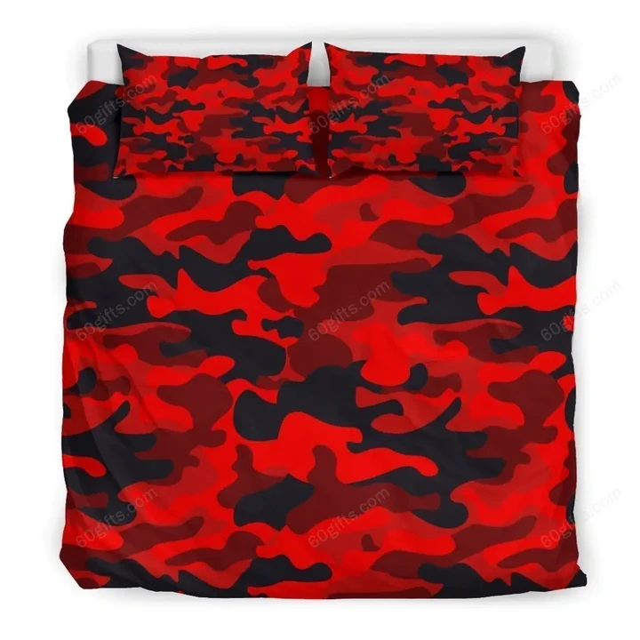 Red And Black Camouflage Print Bedding Set Best Birthday Gifts - Duvet Cover Bedding Set