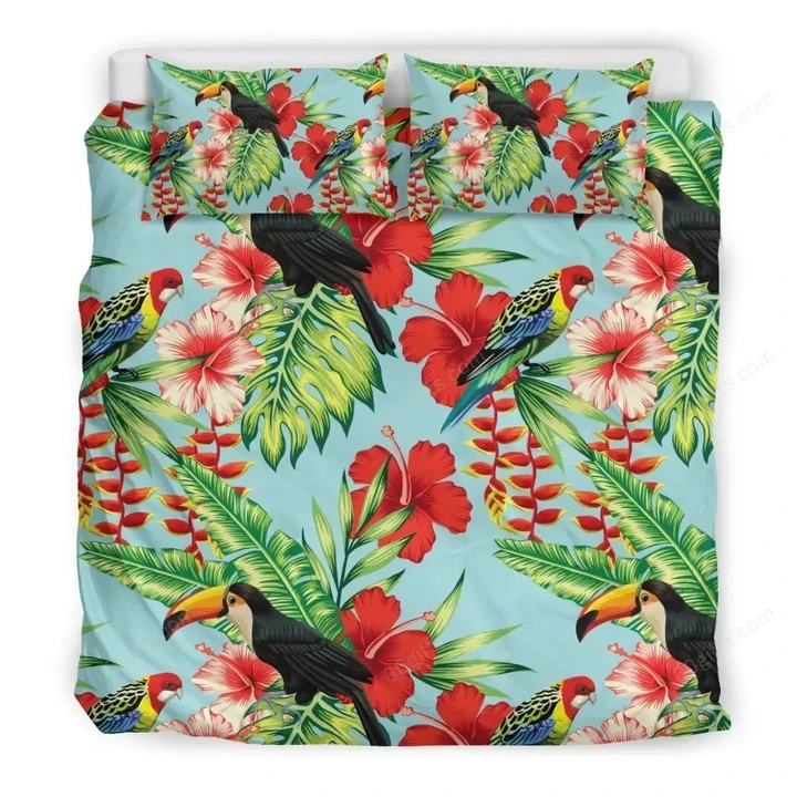 Toucan Parrot Tropical Pattern Print Bedding Set Best Birthday Gifts - Duvet Cover Bedding Set
