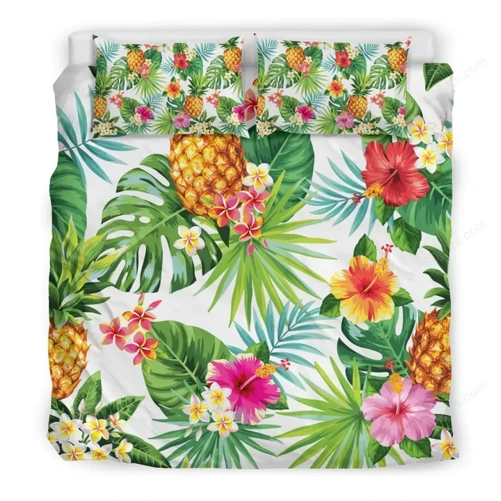 Tropical Aloha Pineapple Pattern Print Bedding Set Best Birthday Gifts - Duvet Cover Bedding Set