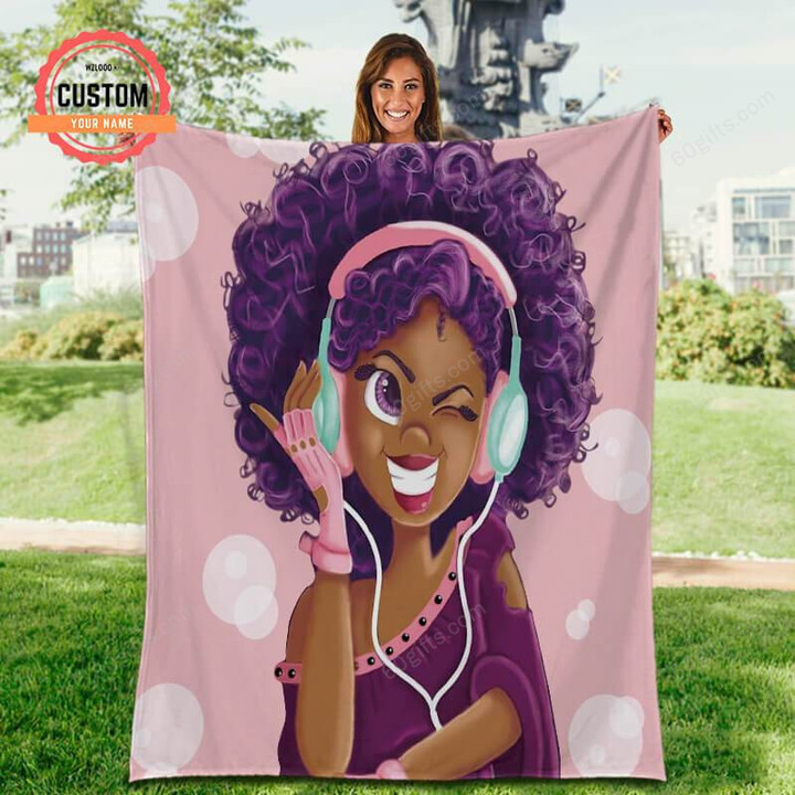 Customized Name Happy Anniversary Wedding, Birthday Gift, African American Black Girl Cute Pink Blanket Gifts For Family - Personalized Fleece Blanket