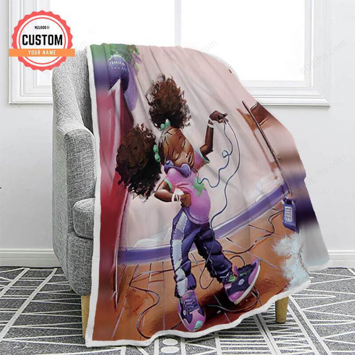 Customized Name Happy Anniversary Wedding, Birthday Gift, African American Black Little Girl Music Blanket Gifts For Family - Personalized Fleece Blanket