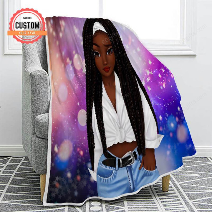 Customized Name Happy Anniversary Wedding, Birthday Gift, African American Black Long Braided Girl Blanket Gifts For Family - Personalized Fleece Blanket