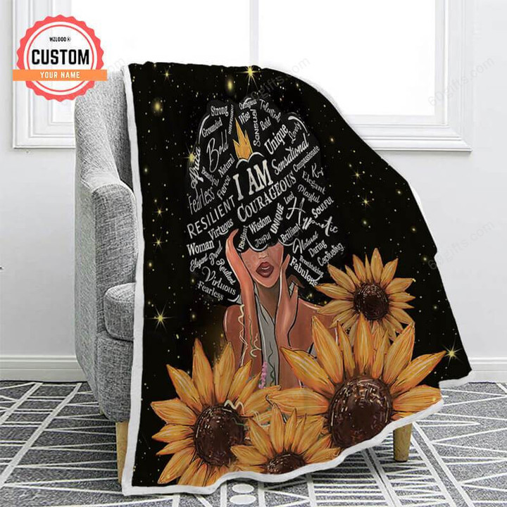 Customized Name Happy Anniversary Wedding, Birthday Gift, African American Black Sunflower Girl Blanket Gifts For Family - Personalized Fleece Blanket