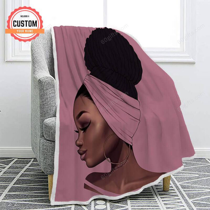 Customized Name Happy Anniversary Wedding, Birthday Gift, African American Pink Black Girl Blanket Gifts For Family - Personalized Fleece Blanket