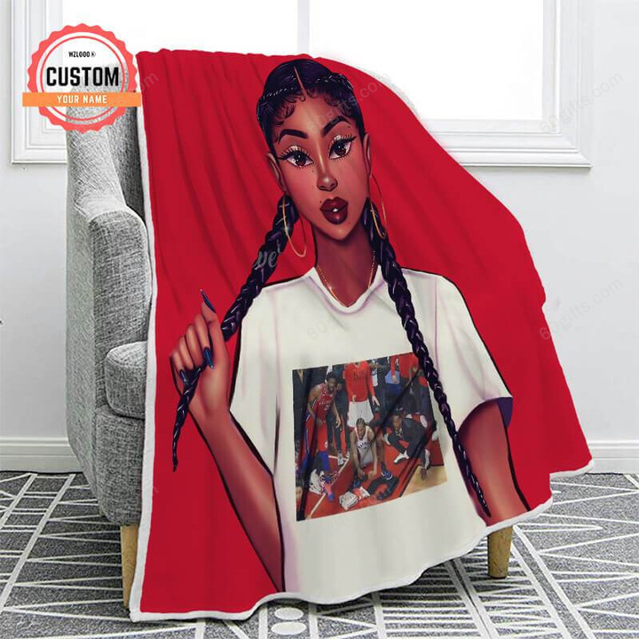 Customized Name Happy Anniversary Wedding, Birthday Gift, Red Double Braid Athletic Black Girl Blanket Gifts For Family - Personalized Fleece Blanket
