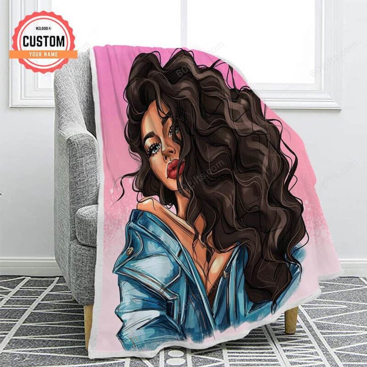 Customized Name Happy Anniversary Wedding, Birthday Gift, Long Curly Hair White Girl Blanket Gifts For Family - Personalized Fleece Blanket