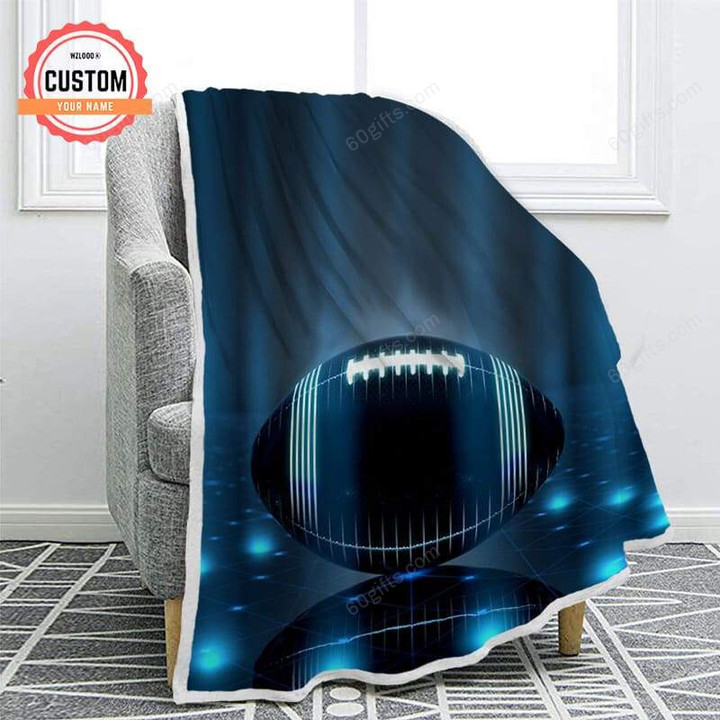 Customized Name Happy Anniversary Wedding, Birthday Gift, American Football Blue Light Blanket Gifts For Family - Personalized Fleece Blanket
