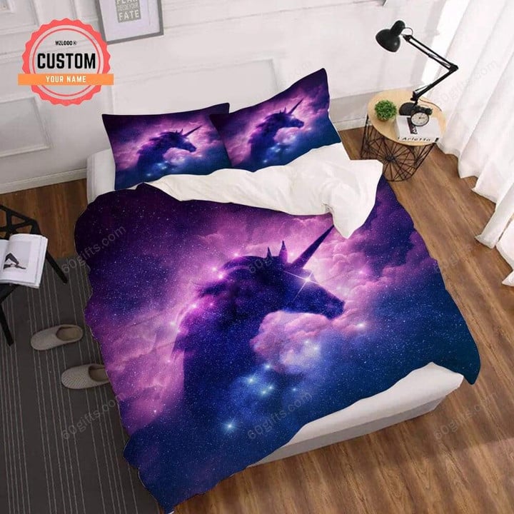Customized Name Dark Unicorn Bedding Set Best Birthday Gifts - Duvet Cover Bedding Set